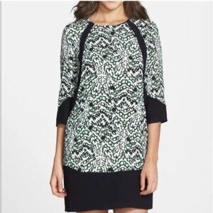 French Connection Dress 6 Small Green Black White Shift Career Church NWT $168